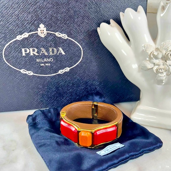 Prada Saffiano Leather Hinged Cuff Bracelet - Picture 2 of 7